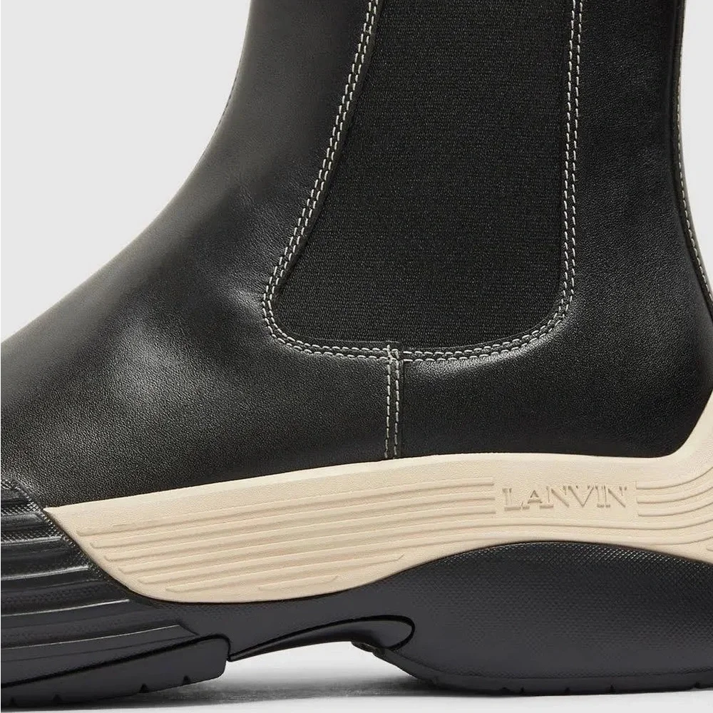 LANVIN Flash-X Bold Pull On Chelsea Boots, Black Size 44 New in Box + DustBag